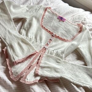 Edikted Ivory Cardigan with Blush Lace Edges